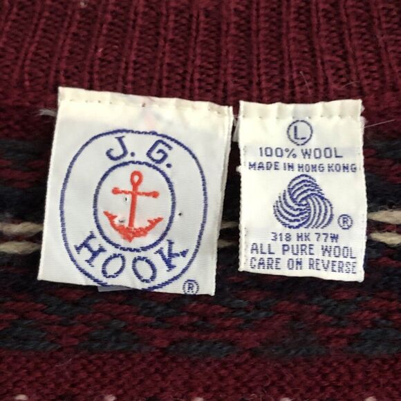 JG Hook 100% Wool Cardigan Sweater Womens Size M VTG 70s Birdseye Burgundy FLAWS - Picture 4 of 16